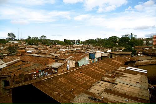 Corrugated-iron rooftops across Bwaise, Kampala
